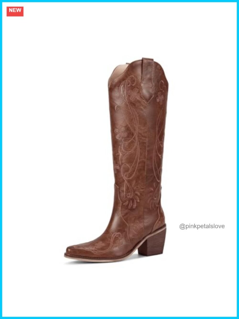 Knee High Cowboy Boots Western Floral Embroidery Pointed Toe
